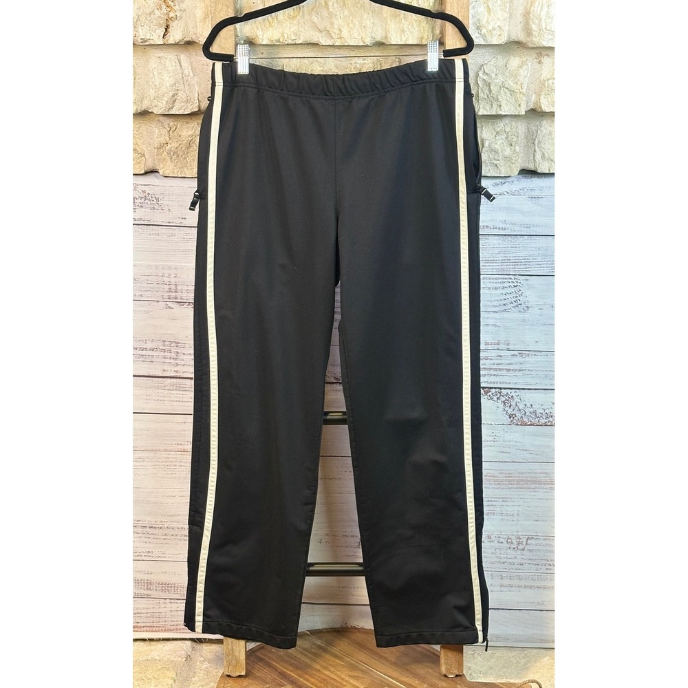 Gap Mens Black Track Pants White Side Stripes Zippered Pockets Medium